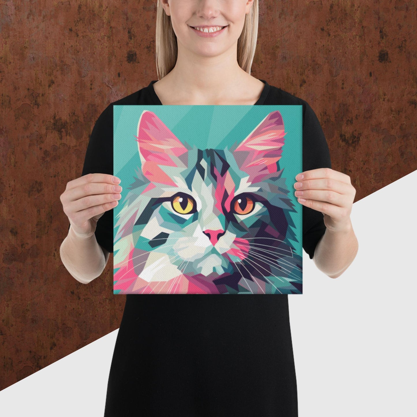 Green and Pink Cat Canvas Poster