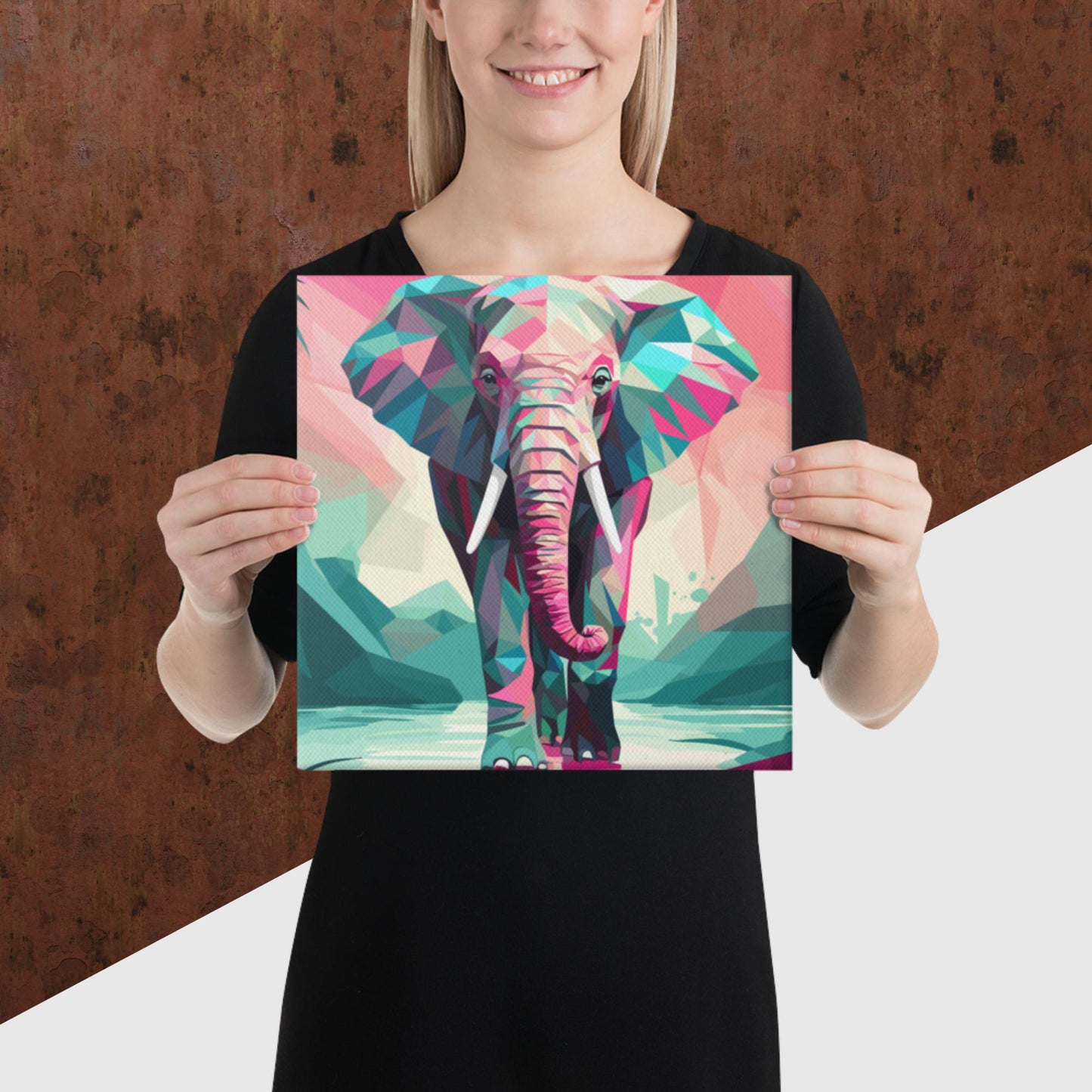 Green and Pink Elephant Canvas Poster