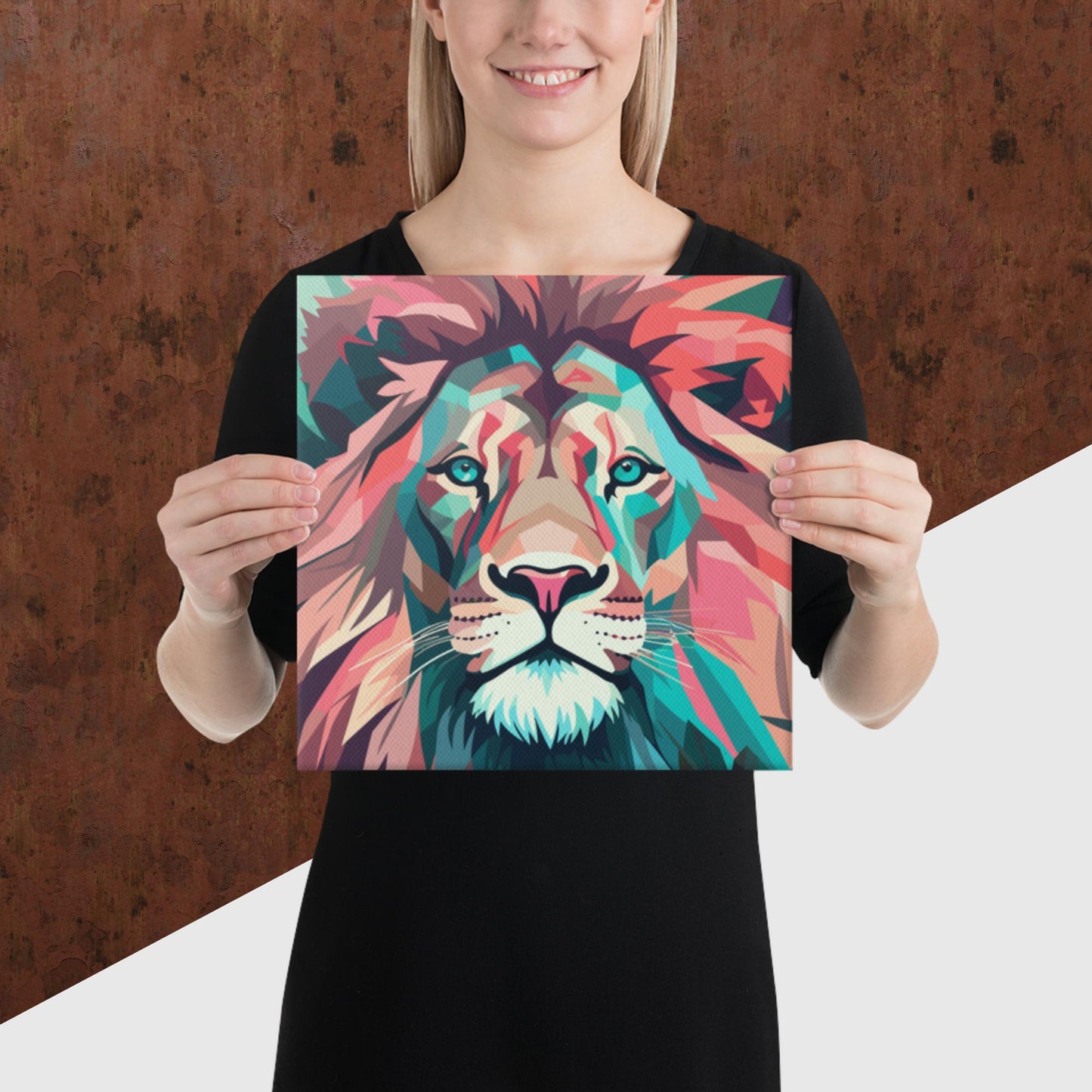 Green and Pink Lion Canvas Poster