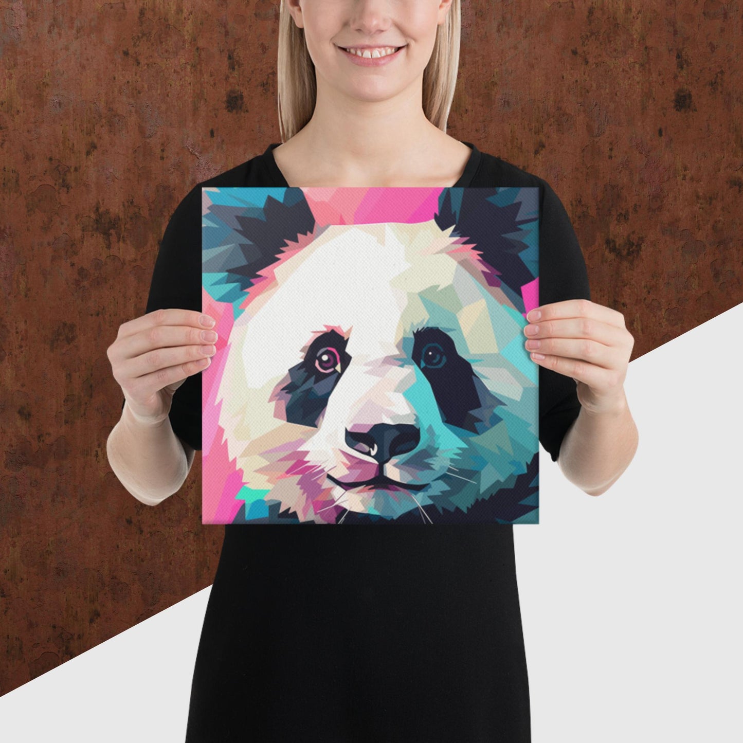 Green and Pink Panda Canvas Poster