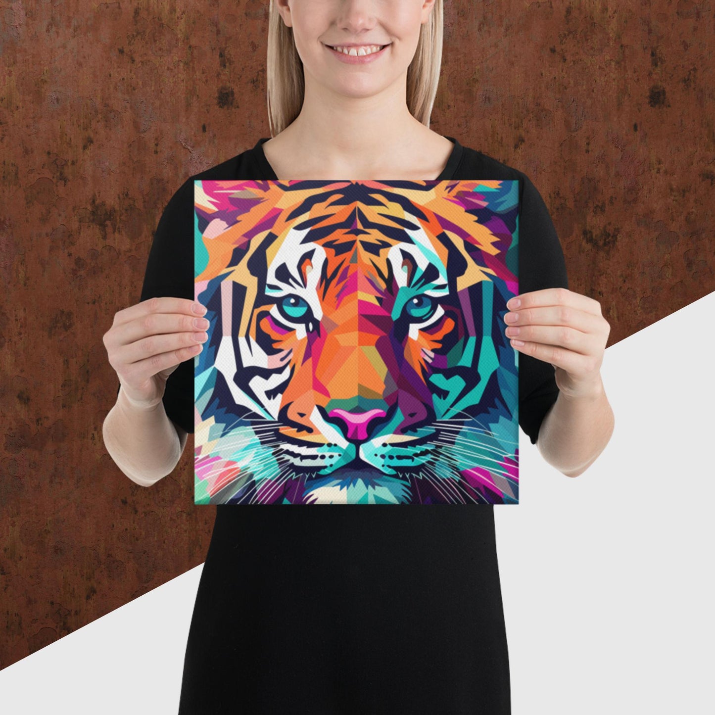 Green and Pink Tiger Canvas Poster