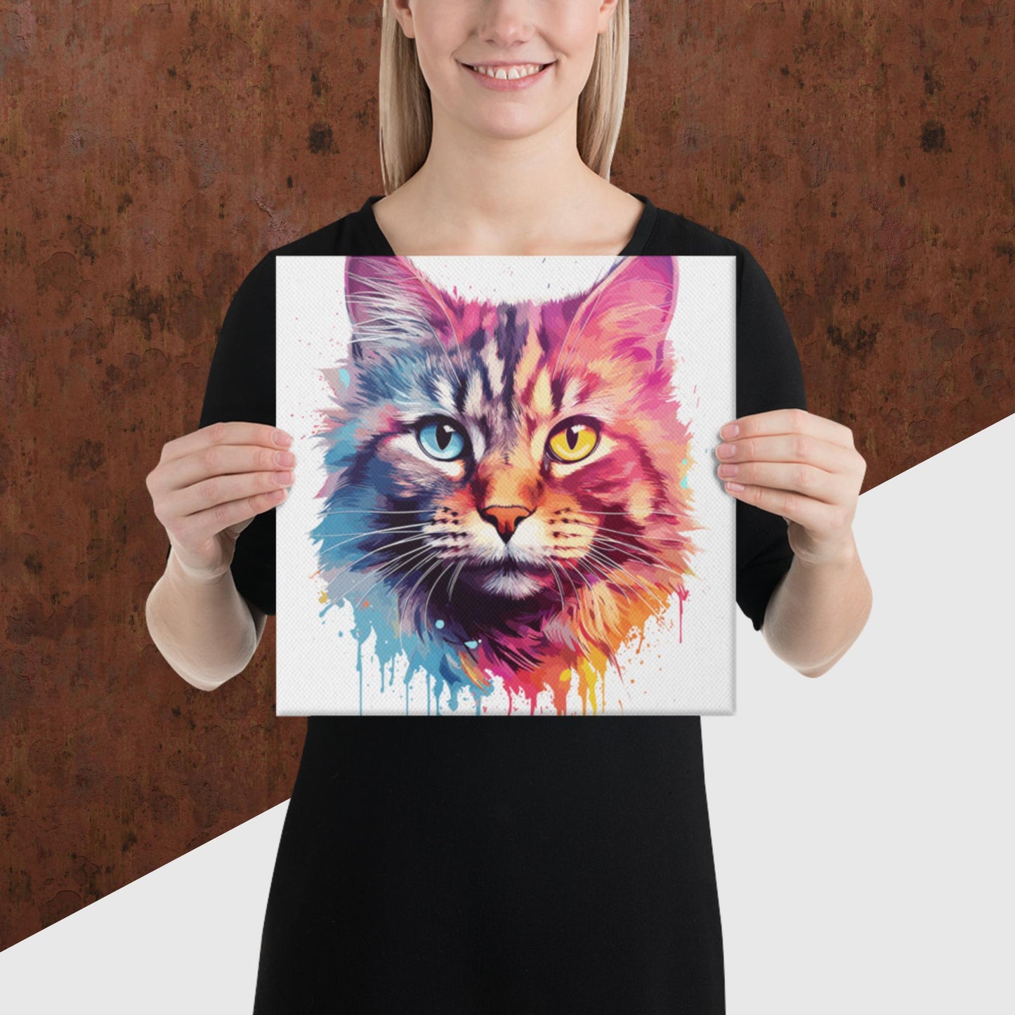 Rainbow Paint Cat Canvas Poster