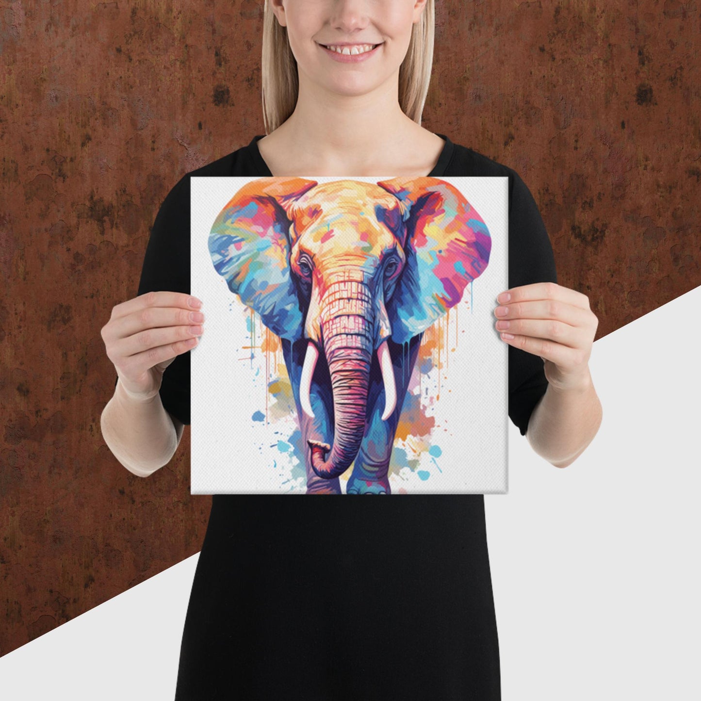 Rainbow Paint Elephant Canvas Poster