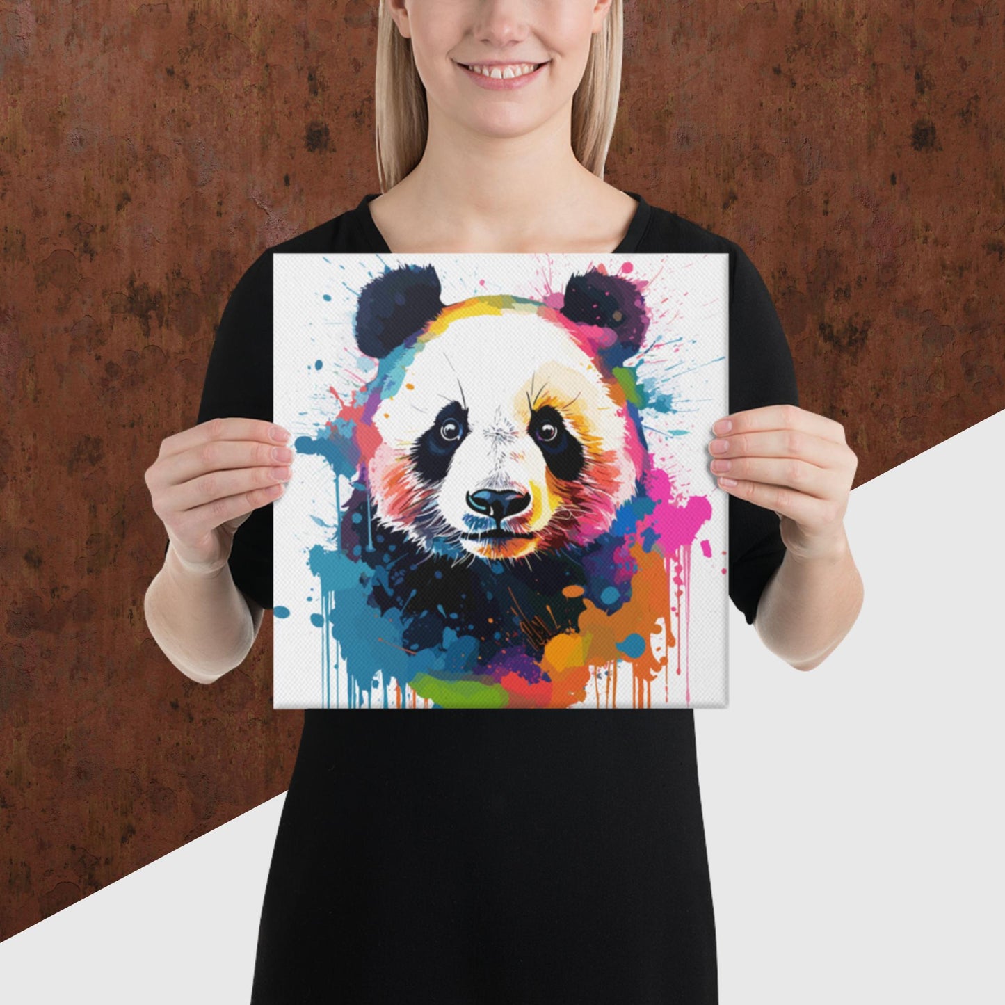 Rainbow Paint Panda Canvas Poster
