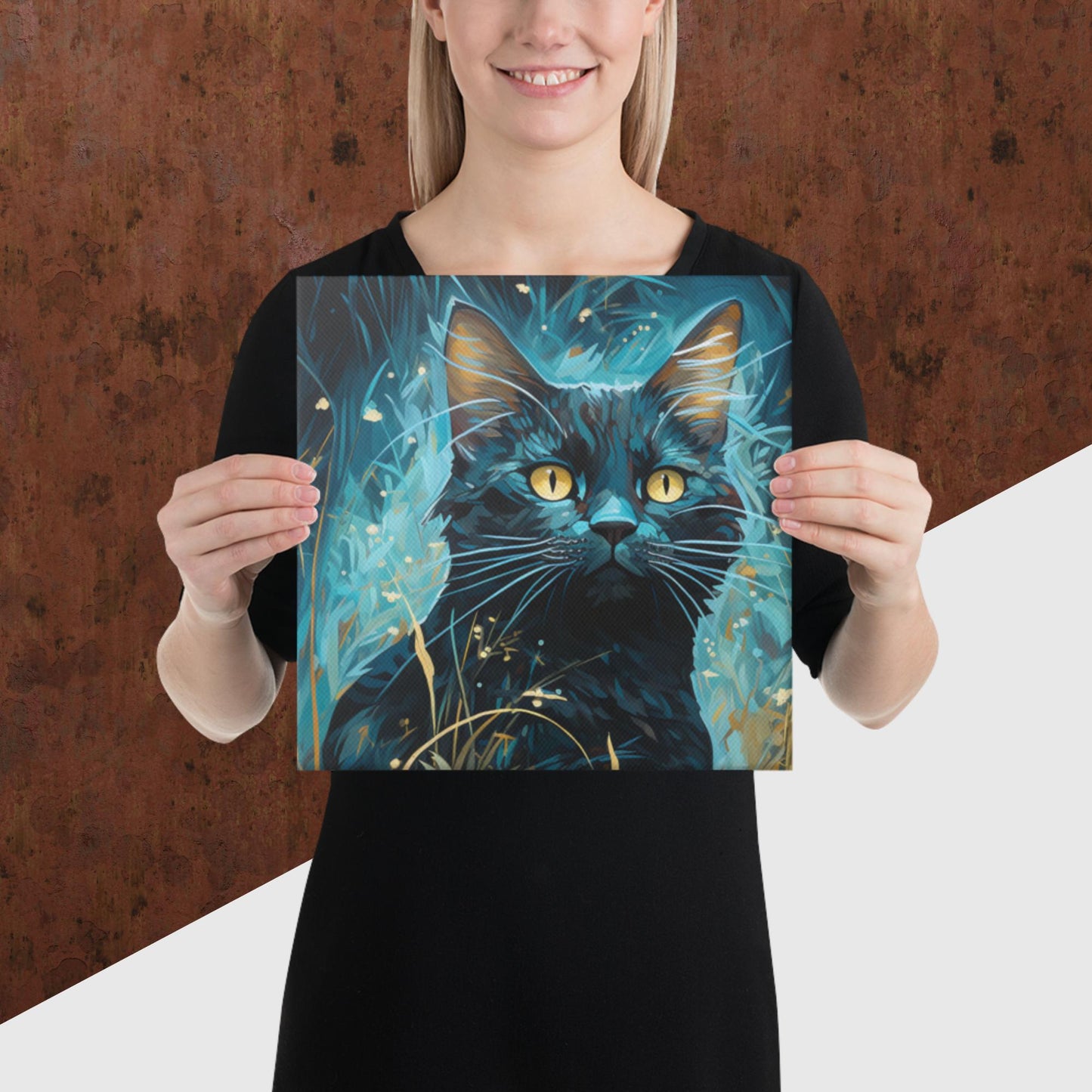 Dark Turquoise Cat Canvas Poster