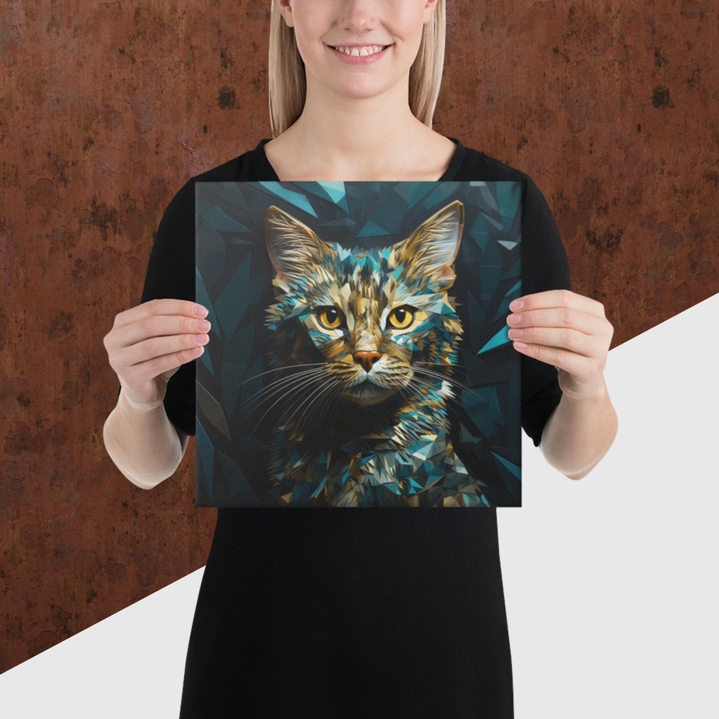Blue Gold Cat Canvas Poster