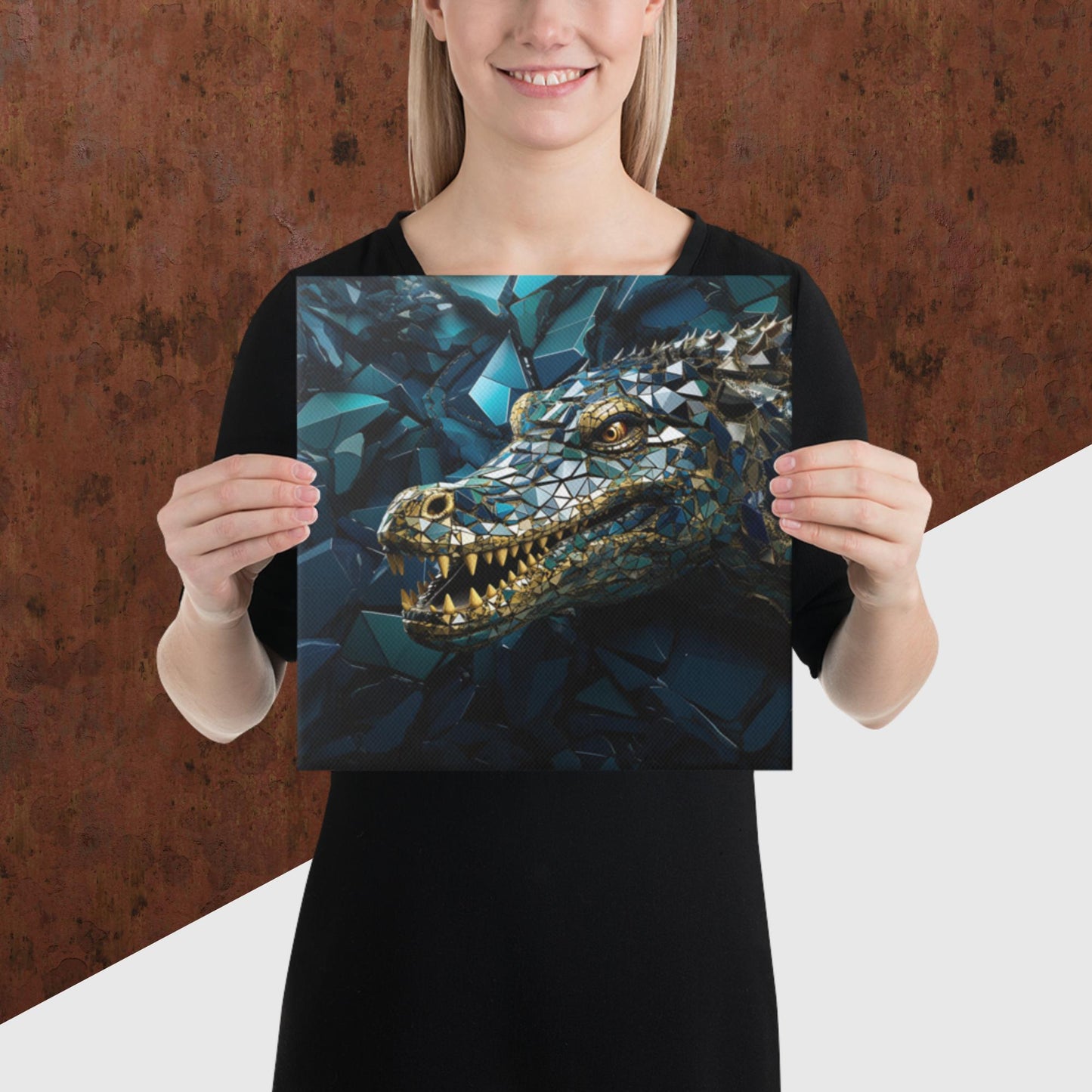 Blue Gold Crocodile Canvas Poster