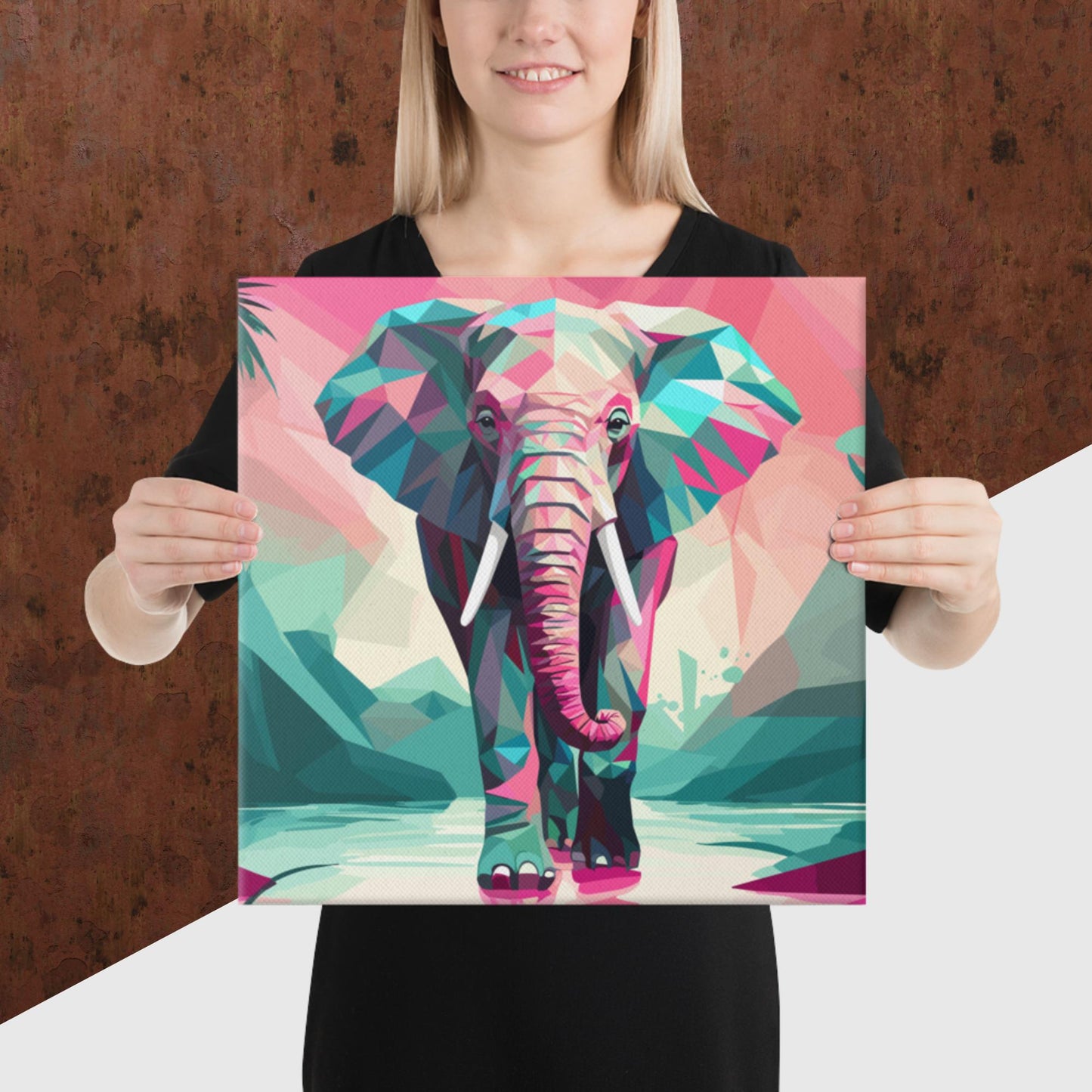 Green and Pink Elephant Canvas Poster