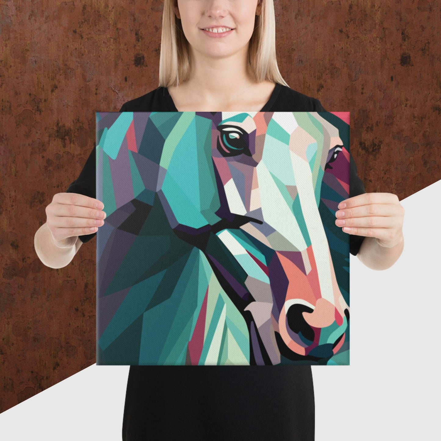Green and Pink Horse Canvas Poster