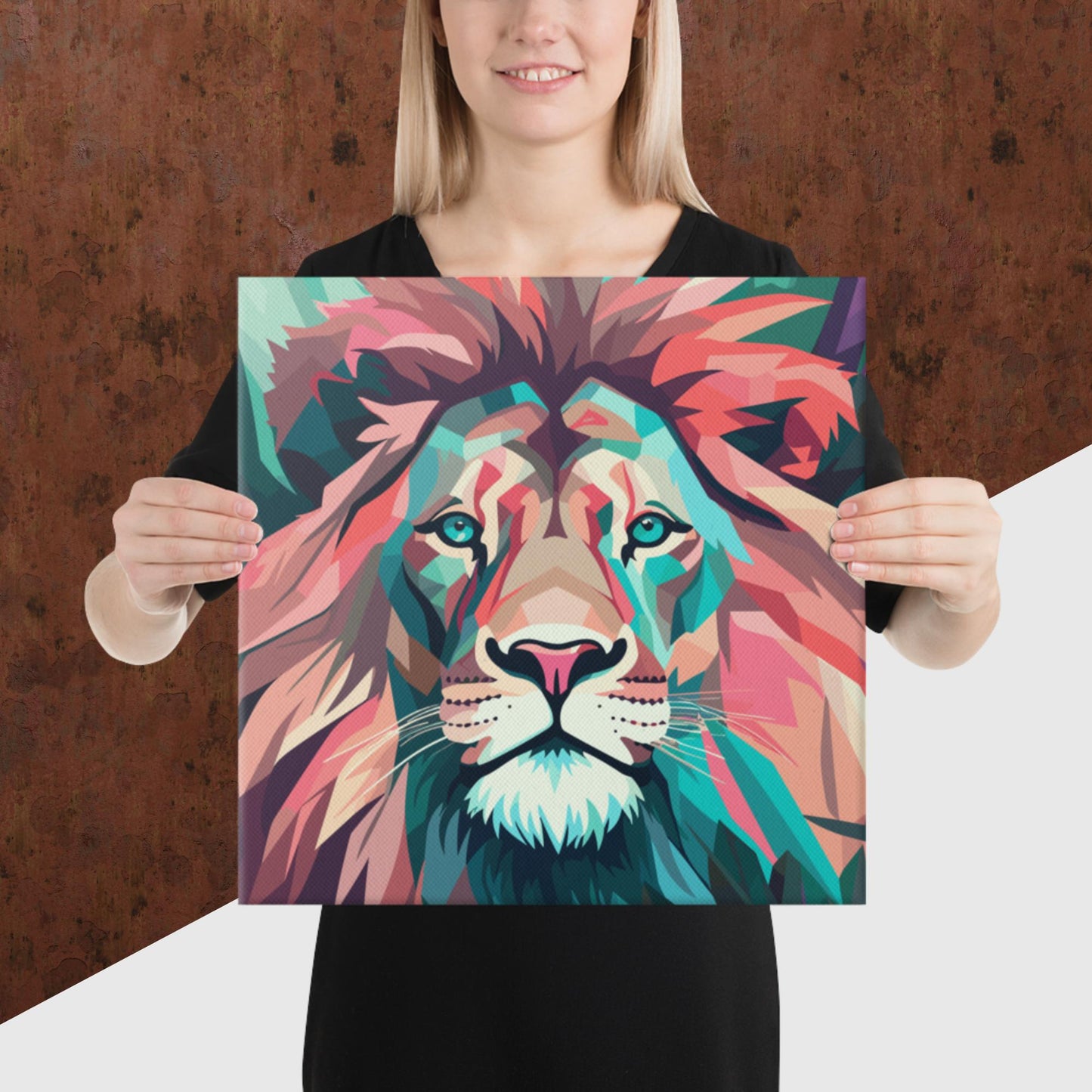 Green and Pink Lion Canvas Poster
