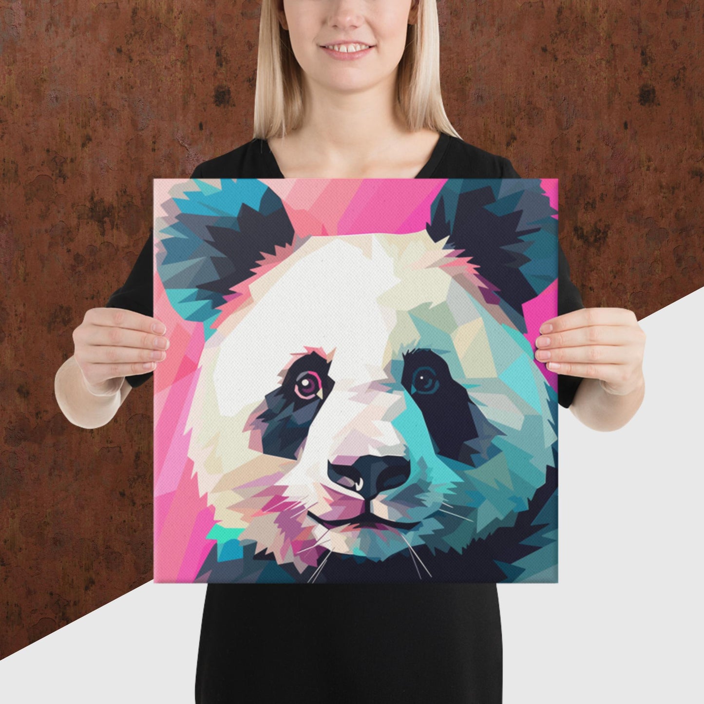 Green and Pink Panda Canvas Poster