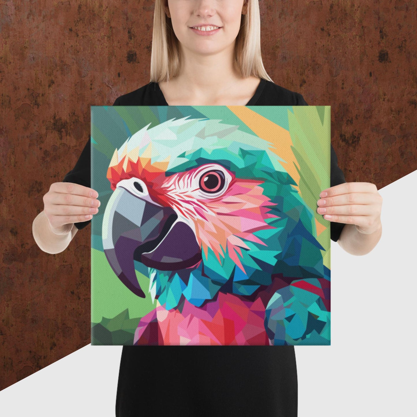 Green and Pink Parrot Canvas Poster