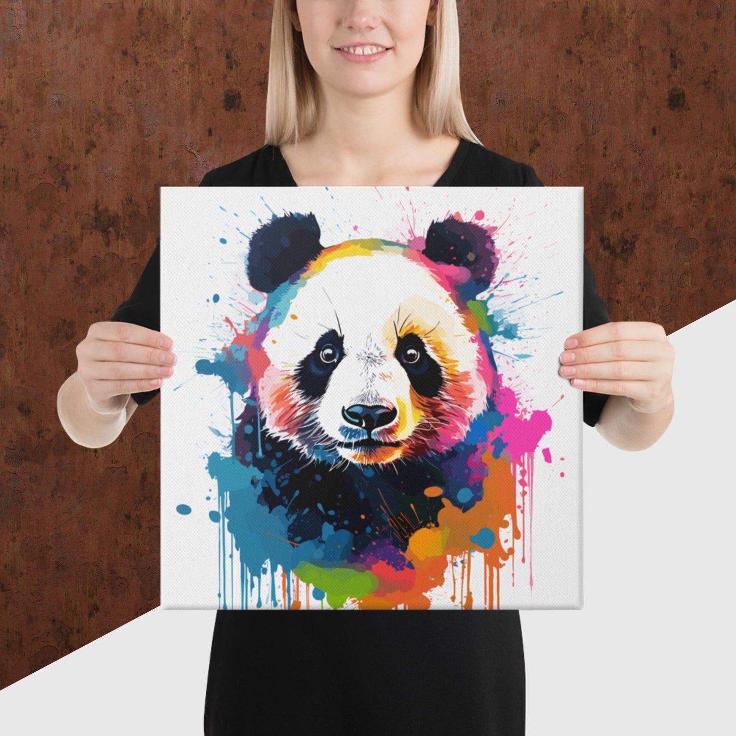 Rainbow Paint Panda Canvas Poster