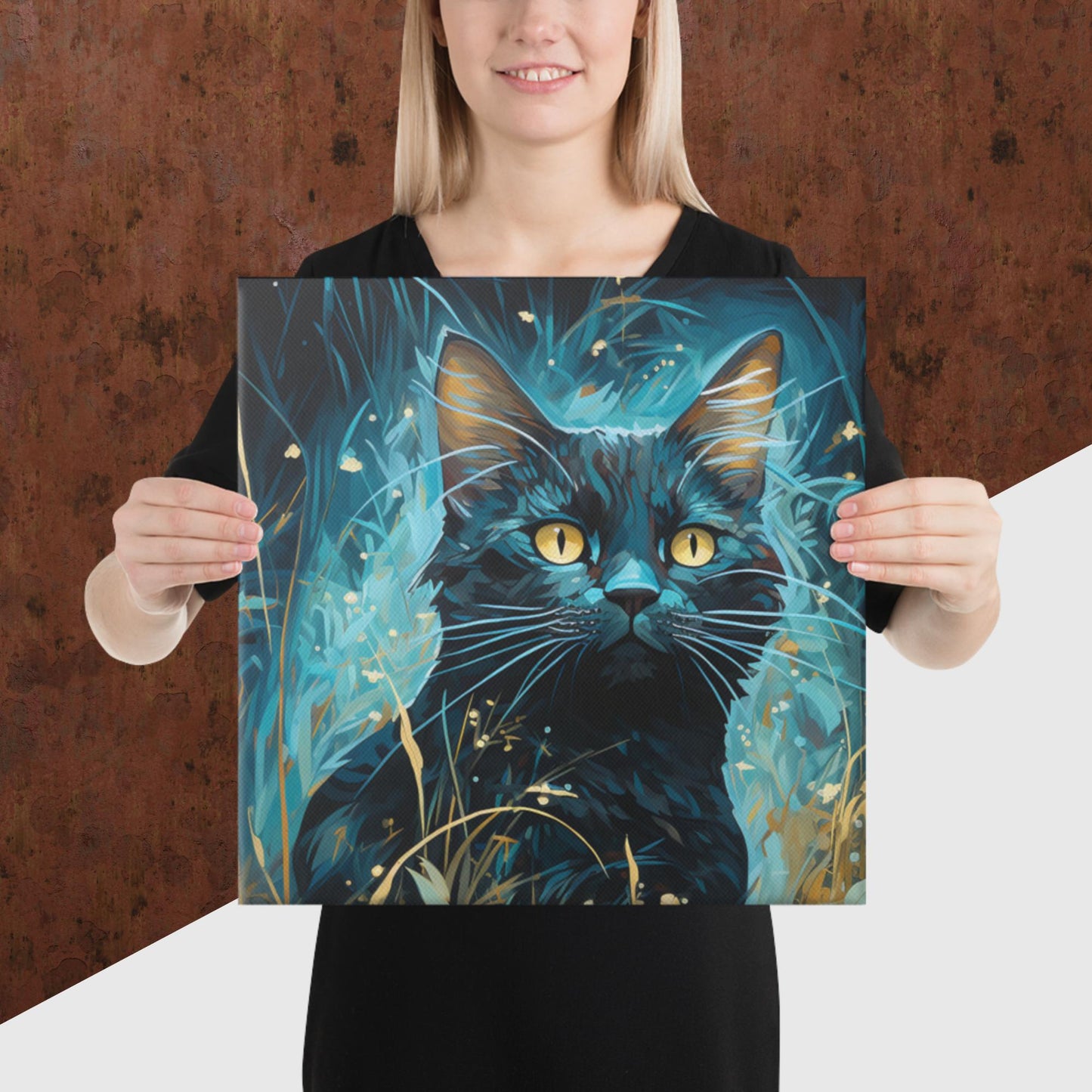 Dark Turquoise Cat Canvas Poster