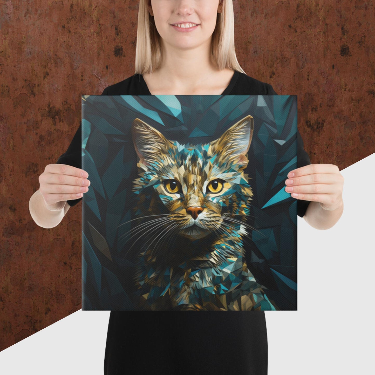Blue Gold Cat Canvas Poster