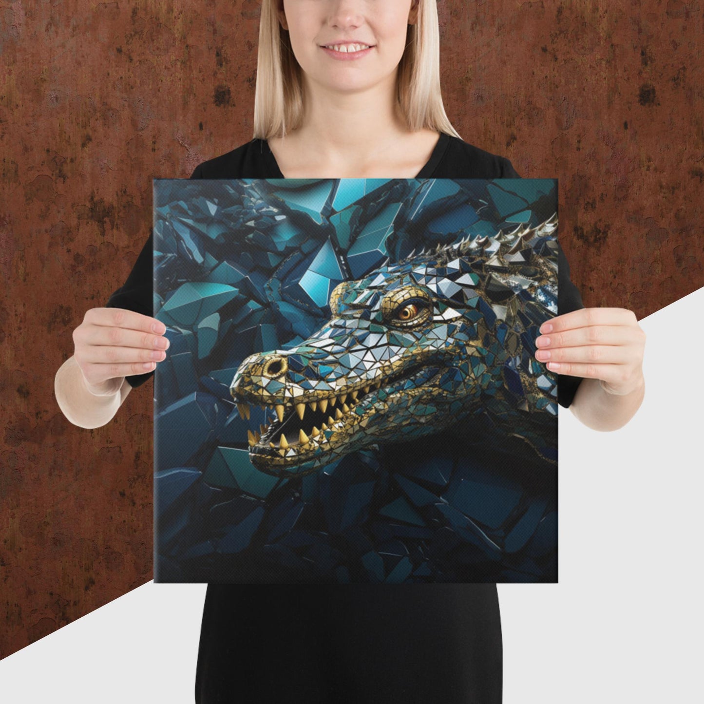Blue Gold Crocodile Canvas Poster