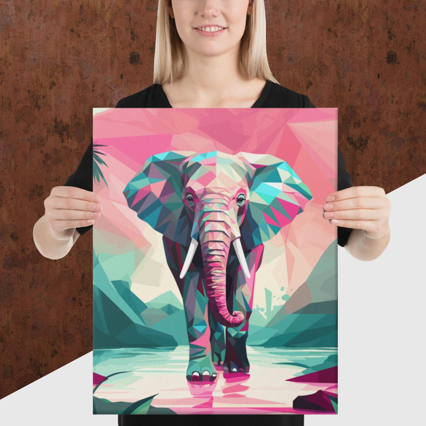 Green and Pink Elephant Canvas Poster