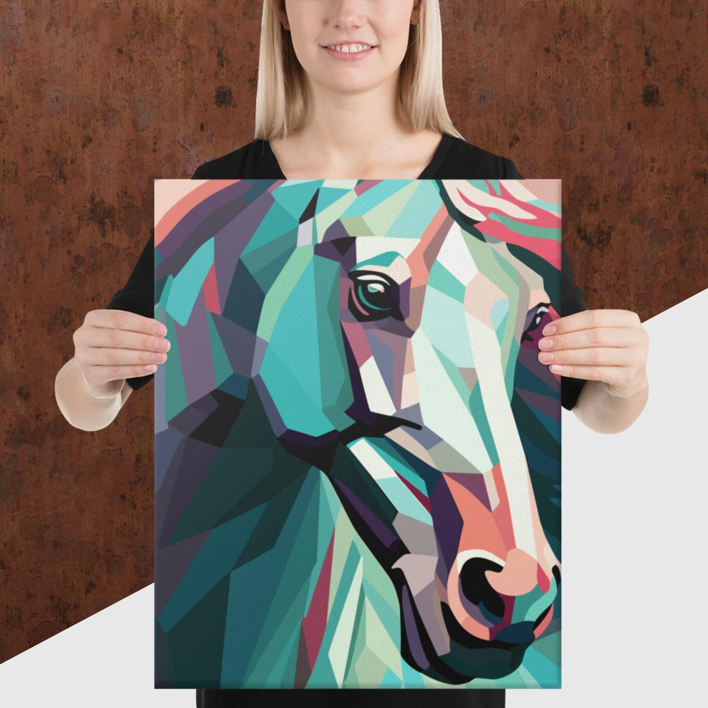 Green and Pink Horse Canvas Poster