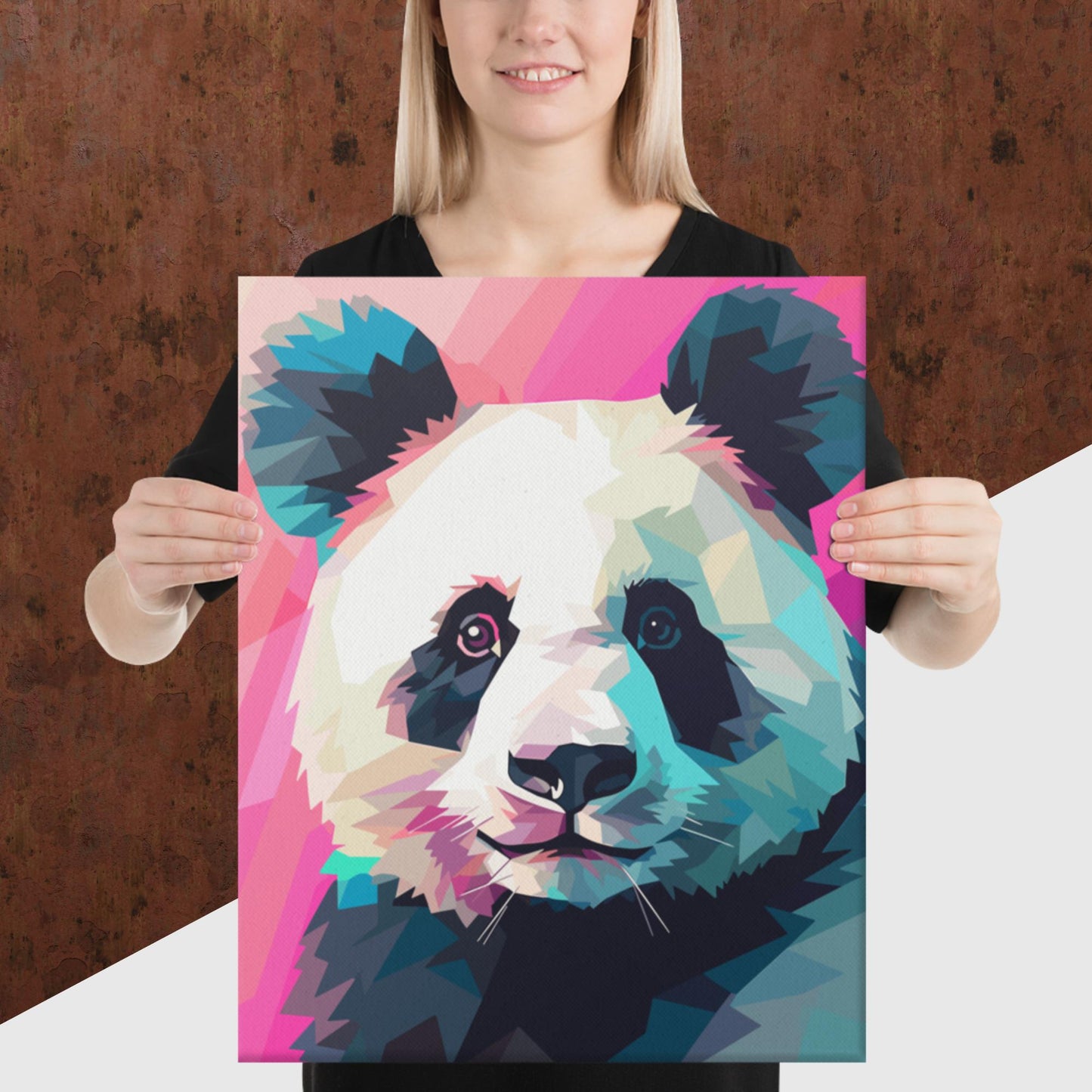 Green and Pink Panda Canvas Poster
