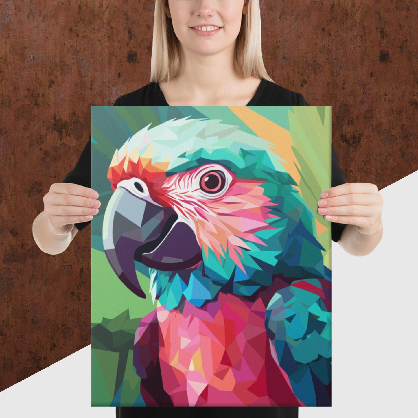 Green and Pink Parrot Canvas Poster