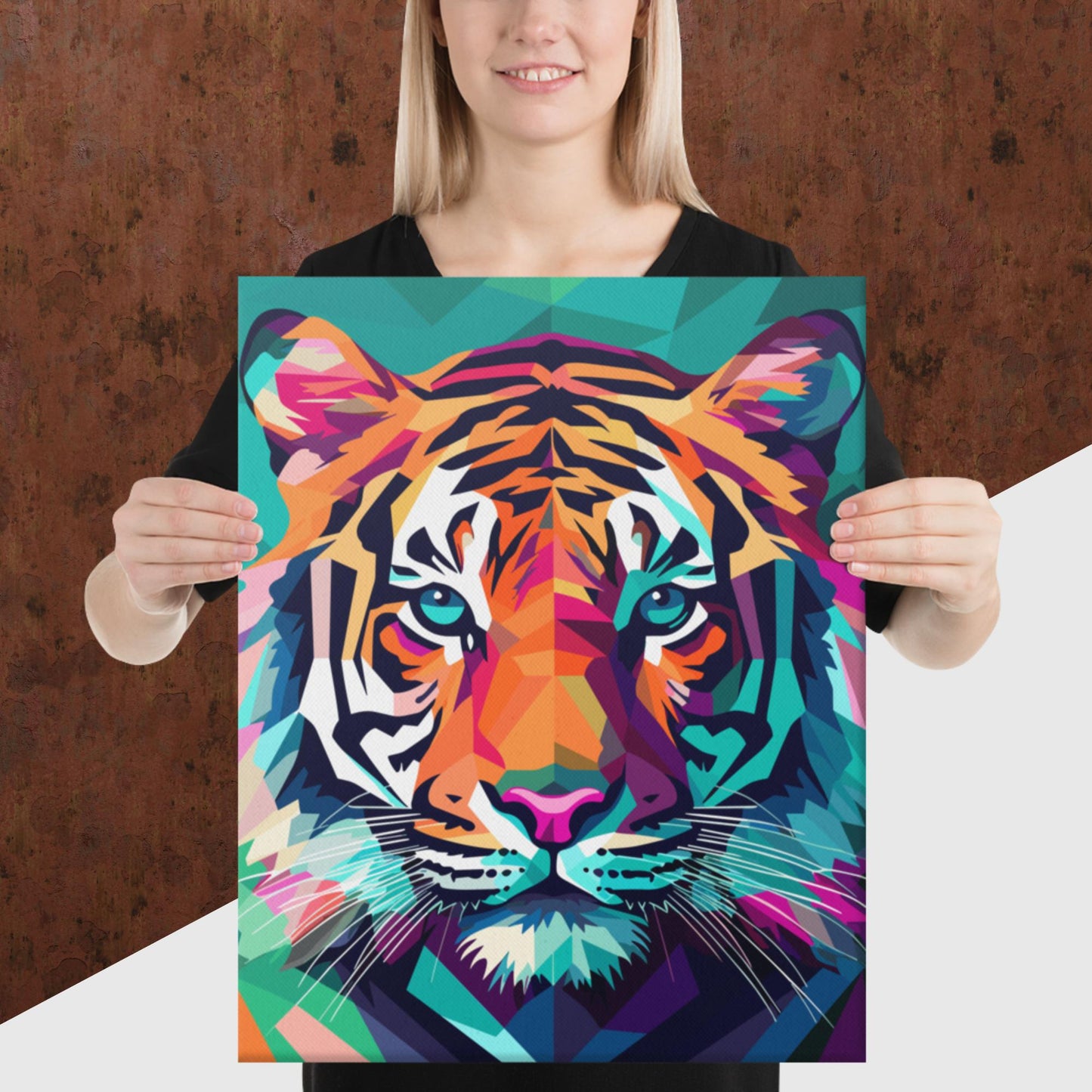 Green and Pink Tiger Canvas Poster