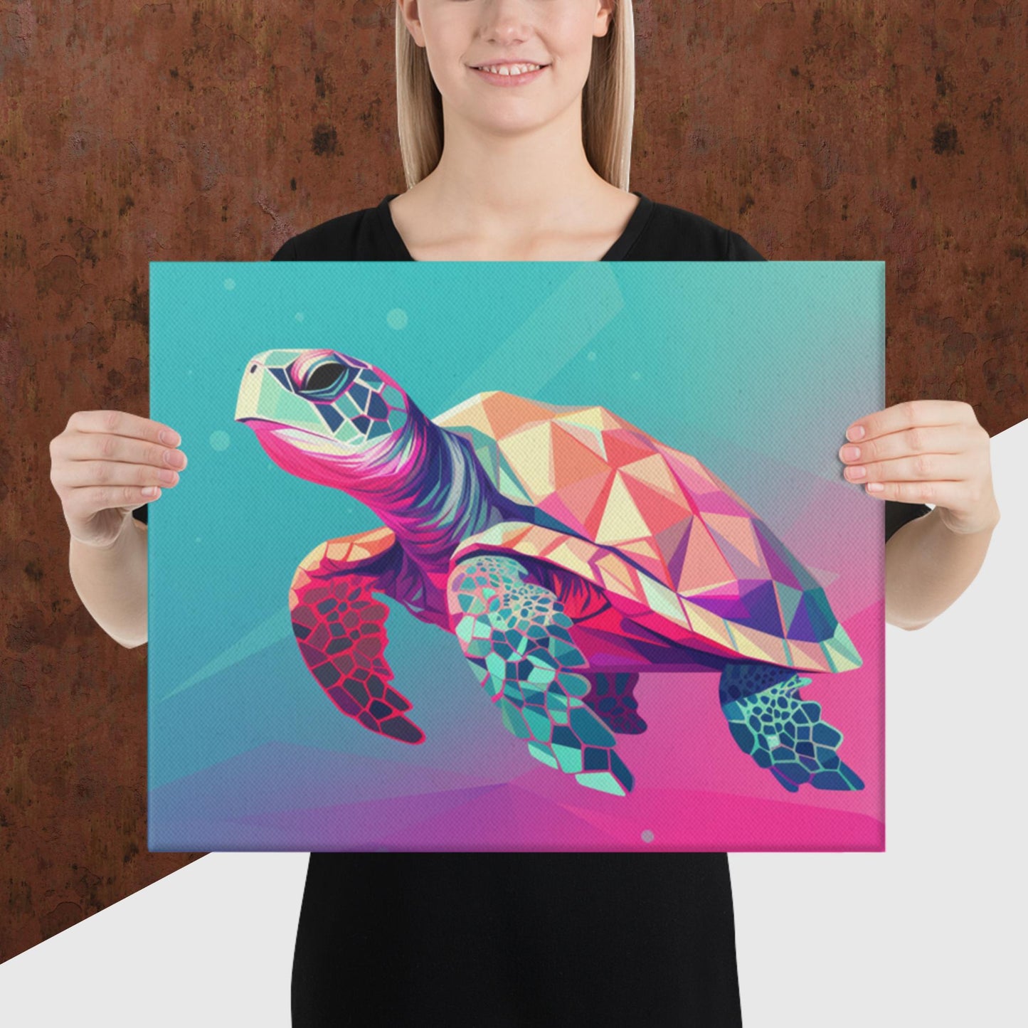 Green and Pink Turtle Canvas Poster