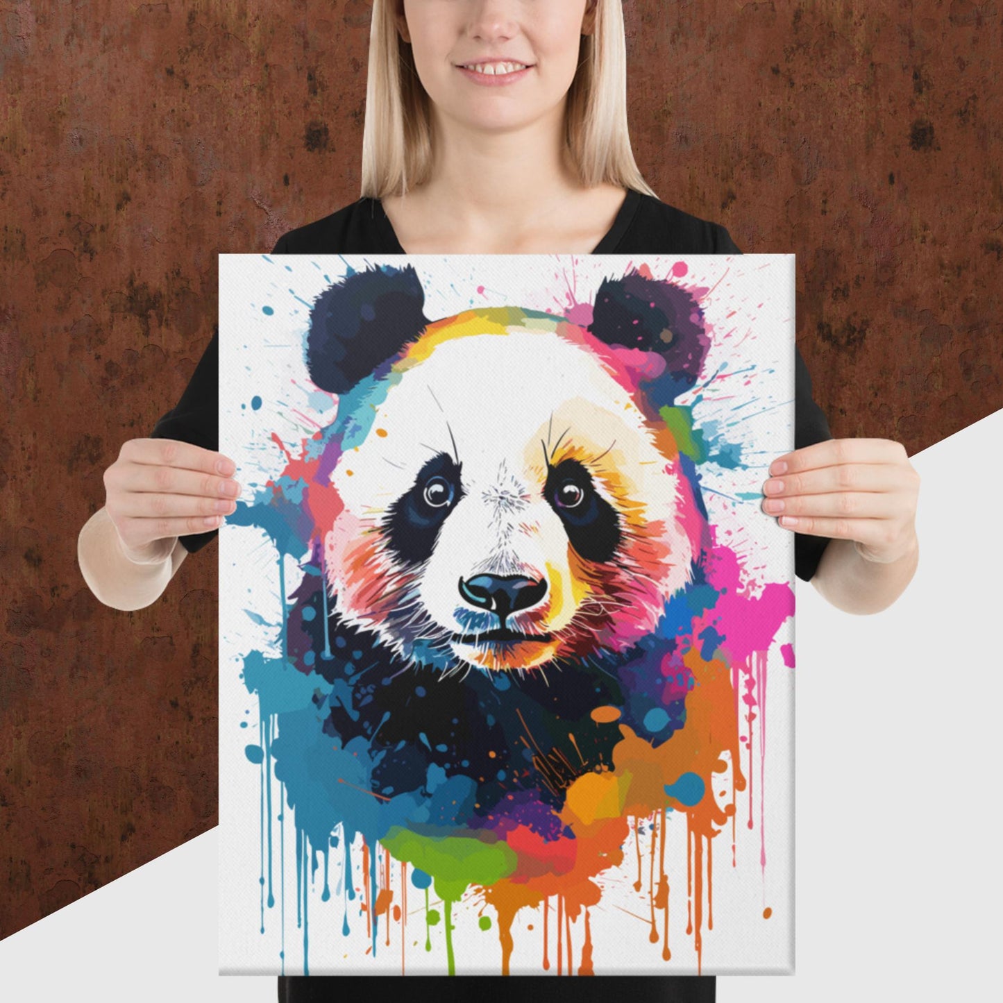 Rainbow Paint Panda Canvas Poster
