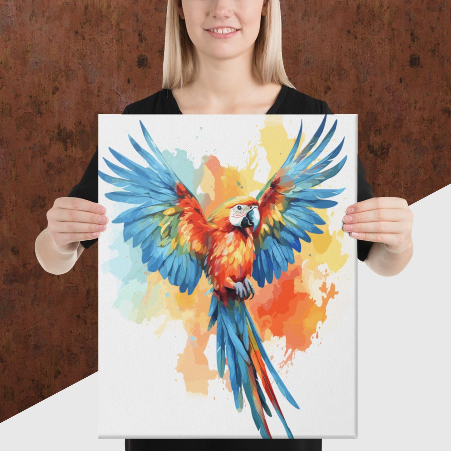 Rainbow Paint Parrot Canvas Poster