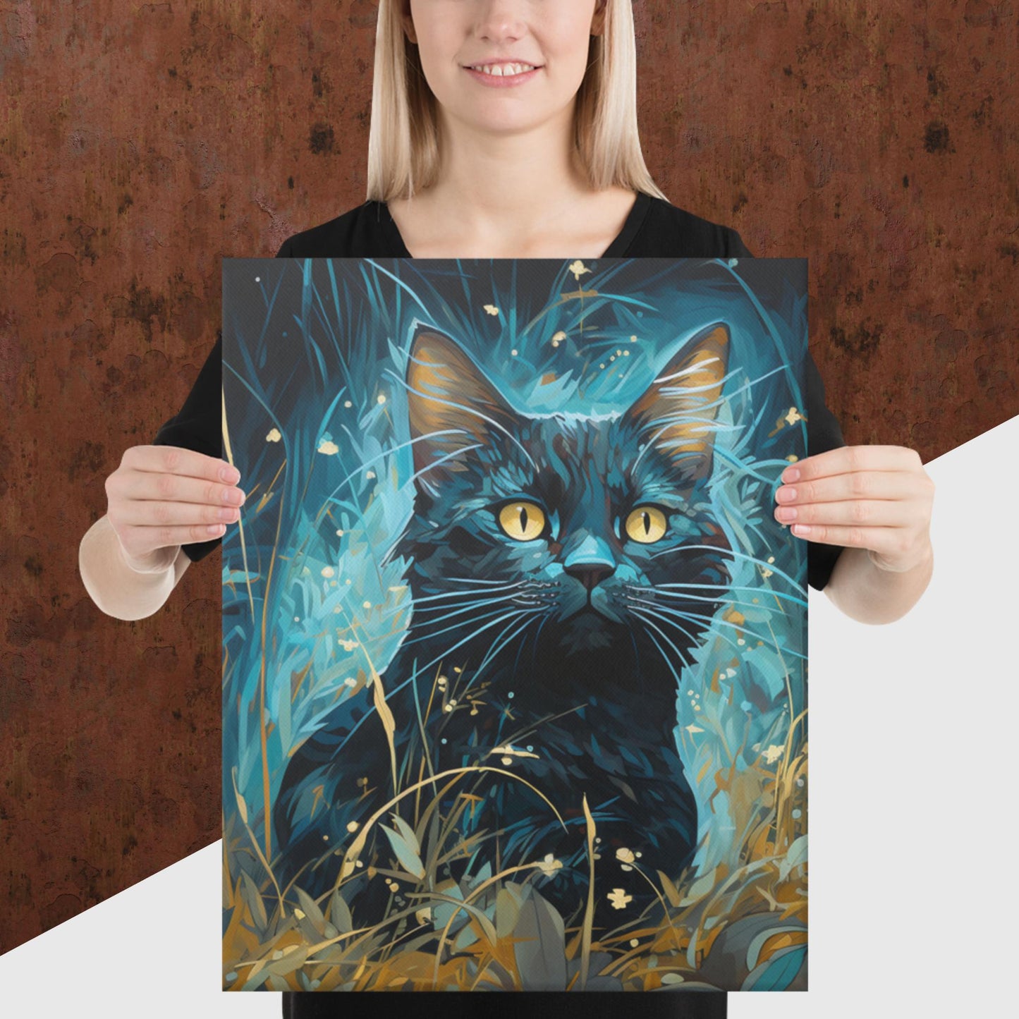 Dark Turquoise Cat Canvas Poster