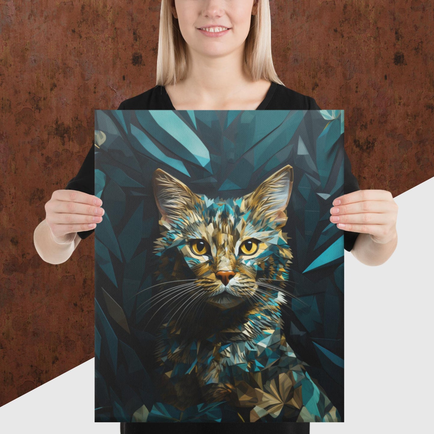 Blue Gold Cat Canvas Poster
