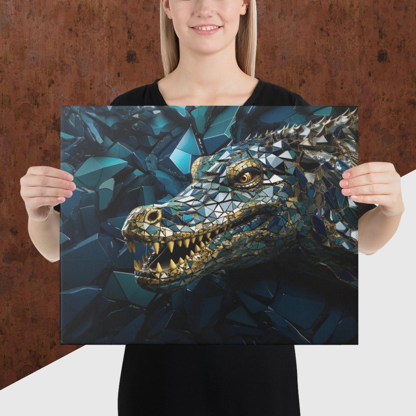 Blue Gold Crocodile Canvas Poster