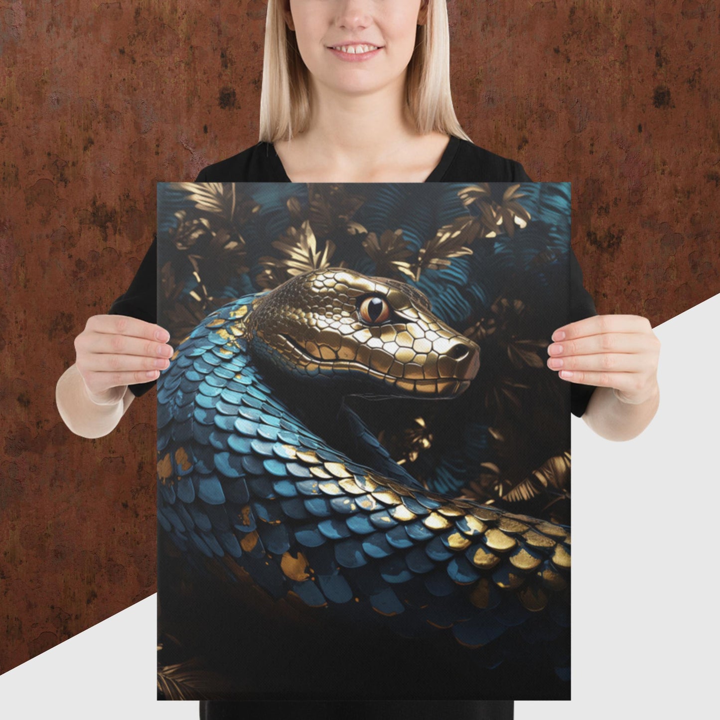 Blue Gold Snake Canvas Poster