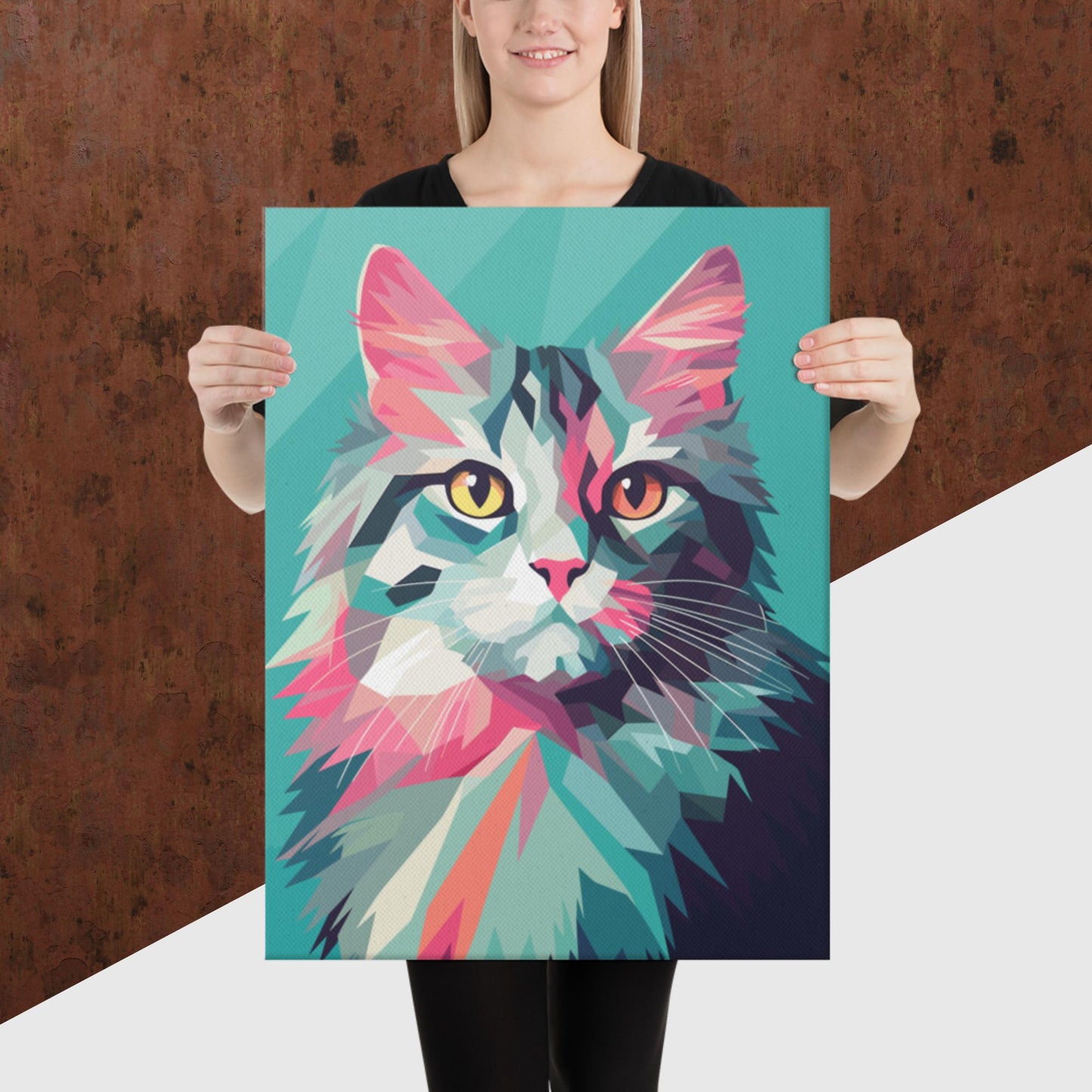 Green and Pink Cat Canvas Poster