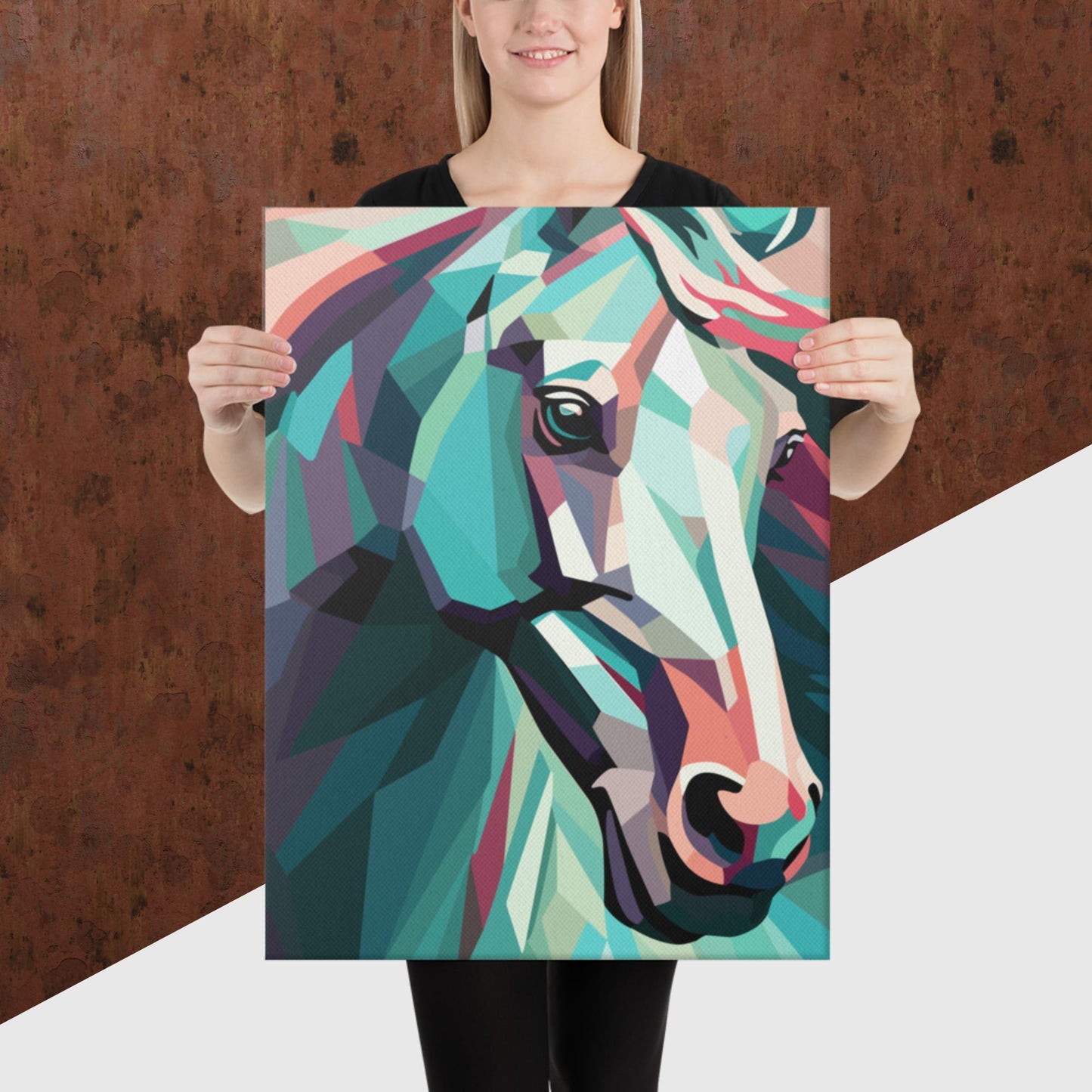 Green and Pink Horse Canvas Poster