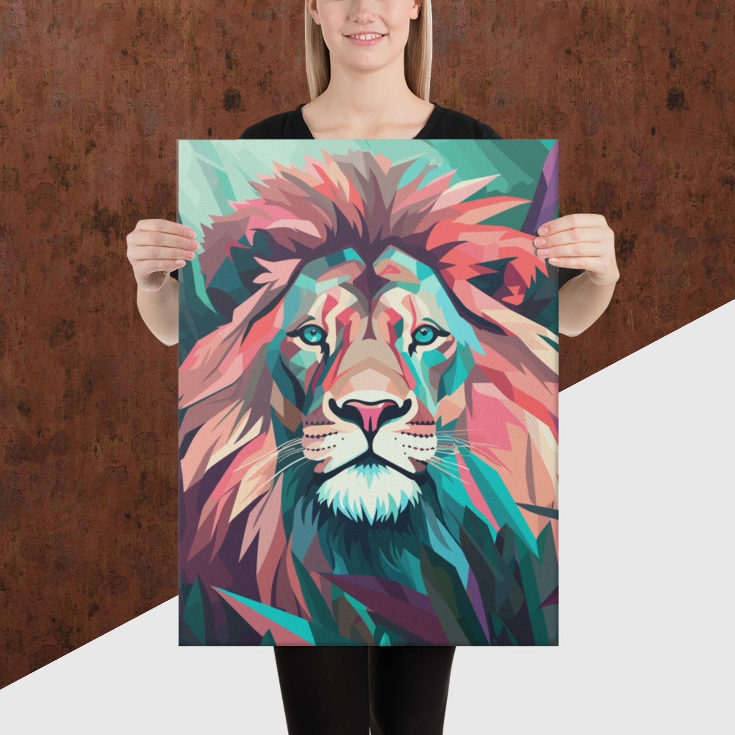 Green and Pink Lion Canvas Poster