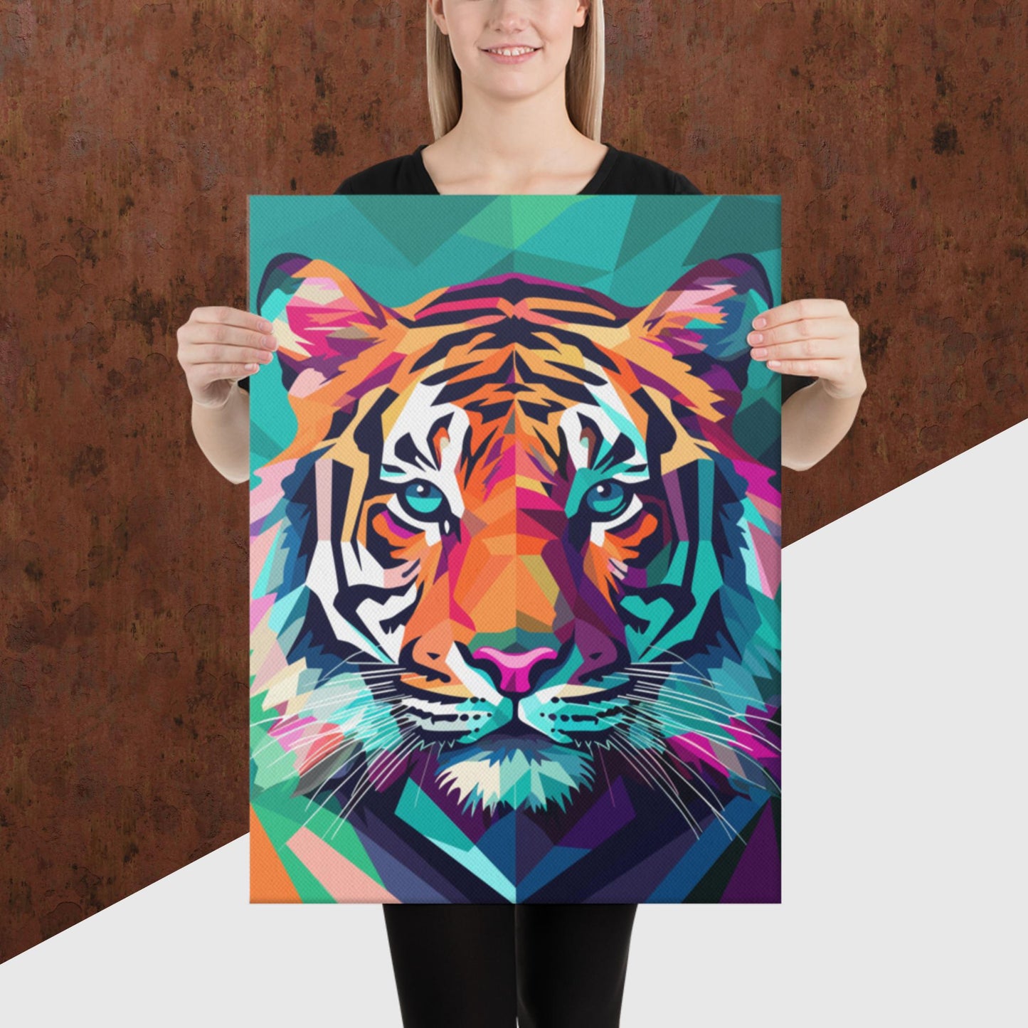 Green and Pink Tiger Canvas Poster