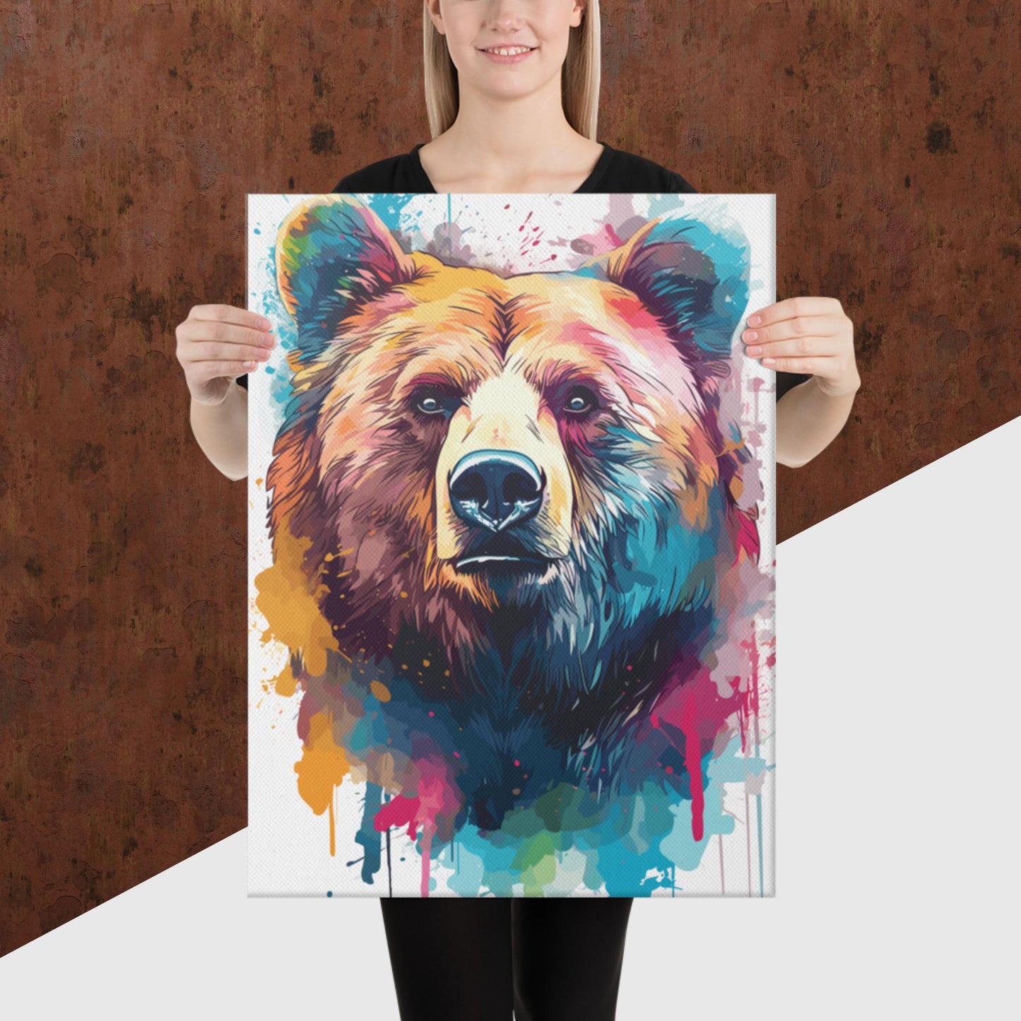 Rainbow Paint Bear Canvas Poster