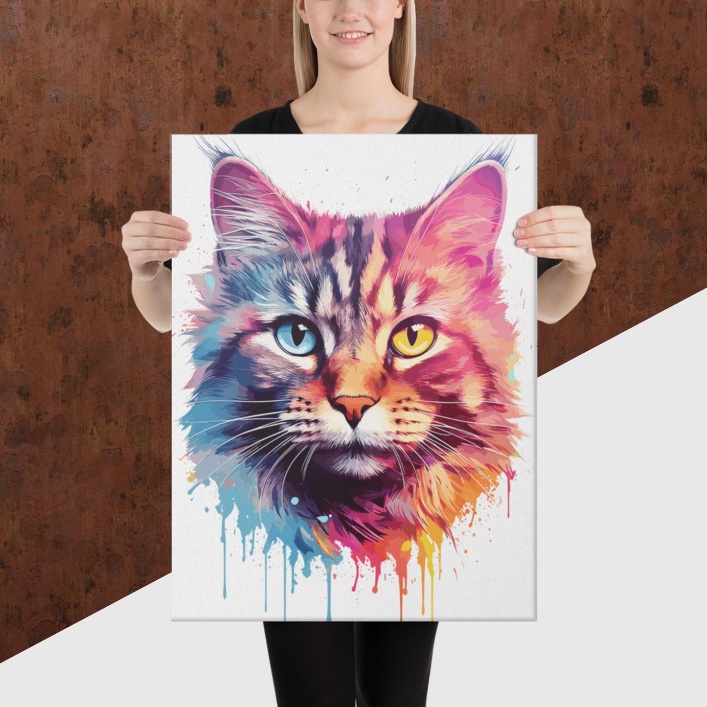 Rainbow Paint Cat Canvas Poster