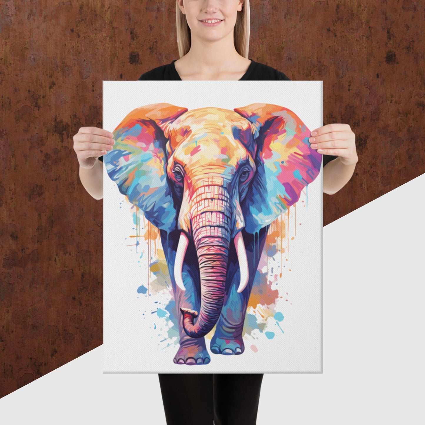 Rainbow Paint Elephant Canvas Poster