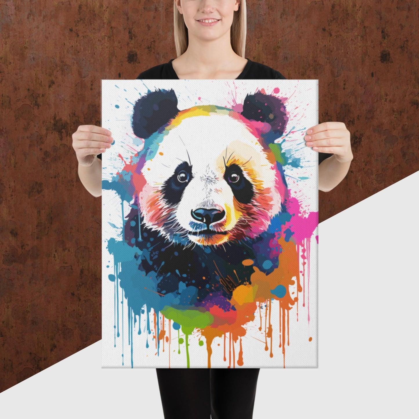 Rainbow Paint Panda Canvas Poster
