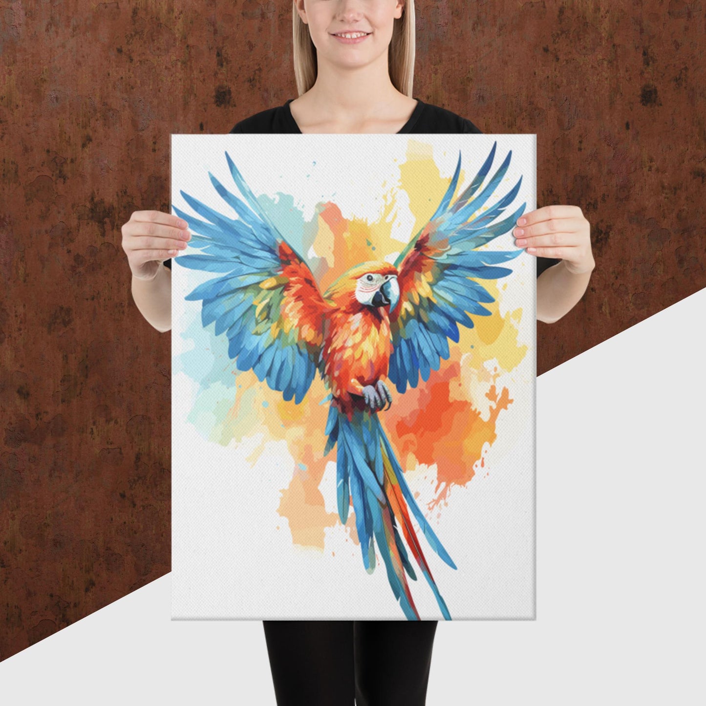 Rainbow Paint Parrot Canvas Poster