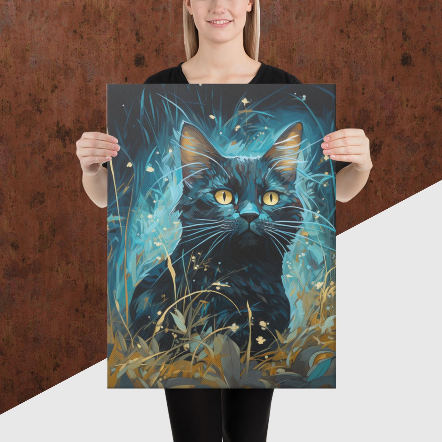 Dark Turquoise Cat Canvas Poster