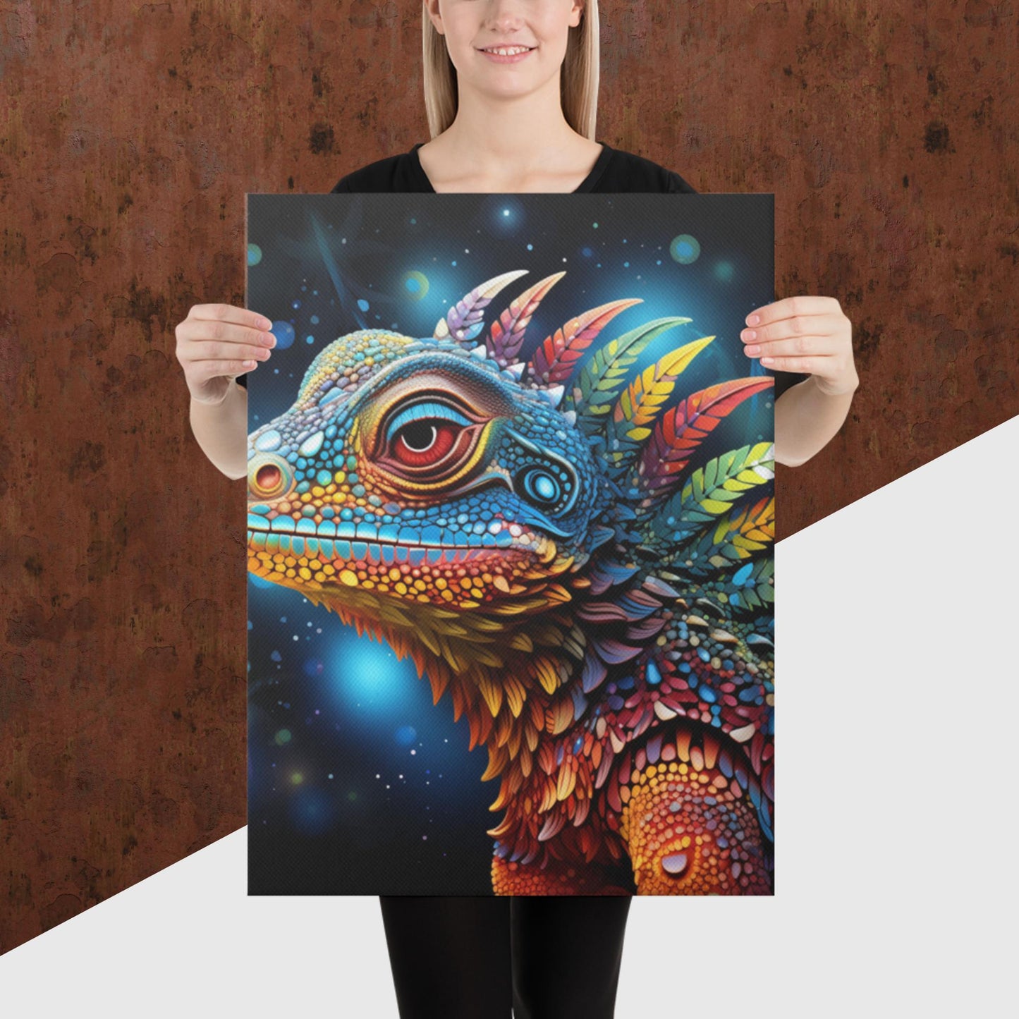 Dot Art Iguana Canvas Poster