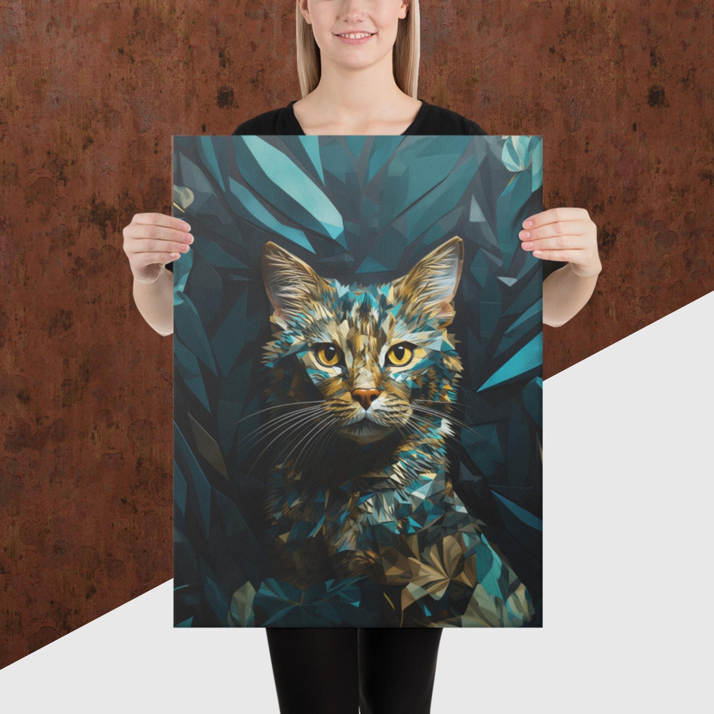 Blue Gold Cat Canvas Poster