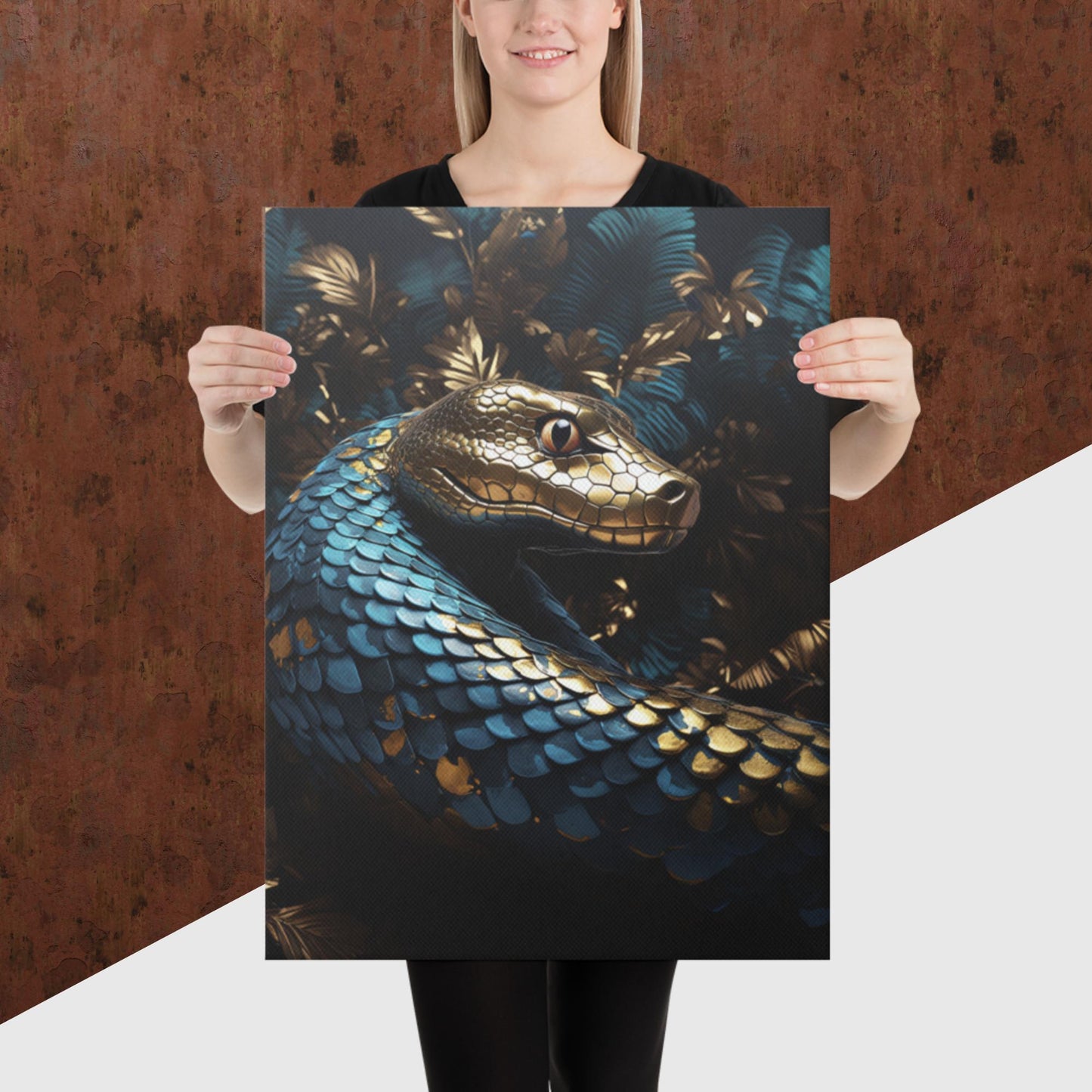 Blue Gold Snake Canvas Poster
