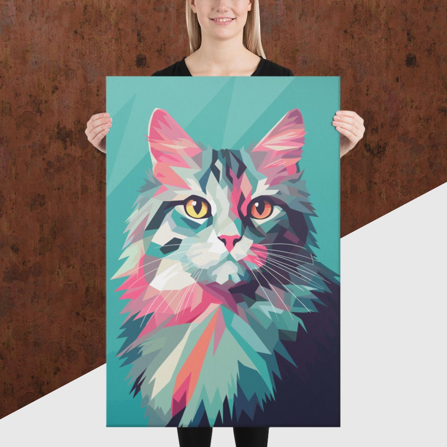 Green and Pink Cat Canvas Poster