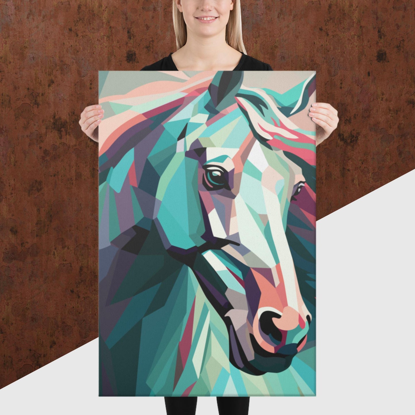 Green and Pink Horse Canvas Poster