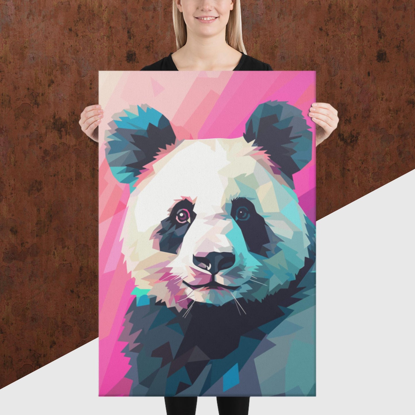 Green and Pink Panda Canvas Poster