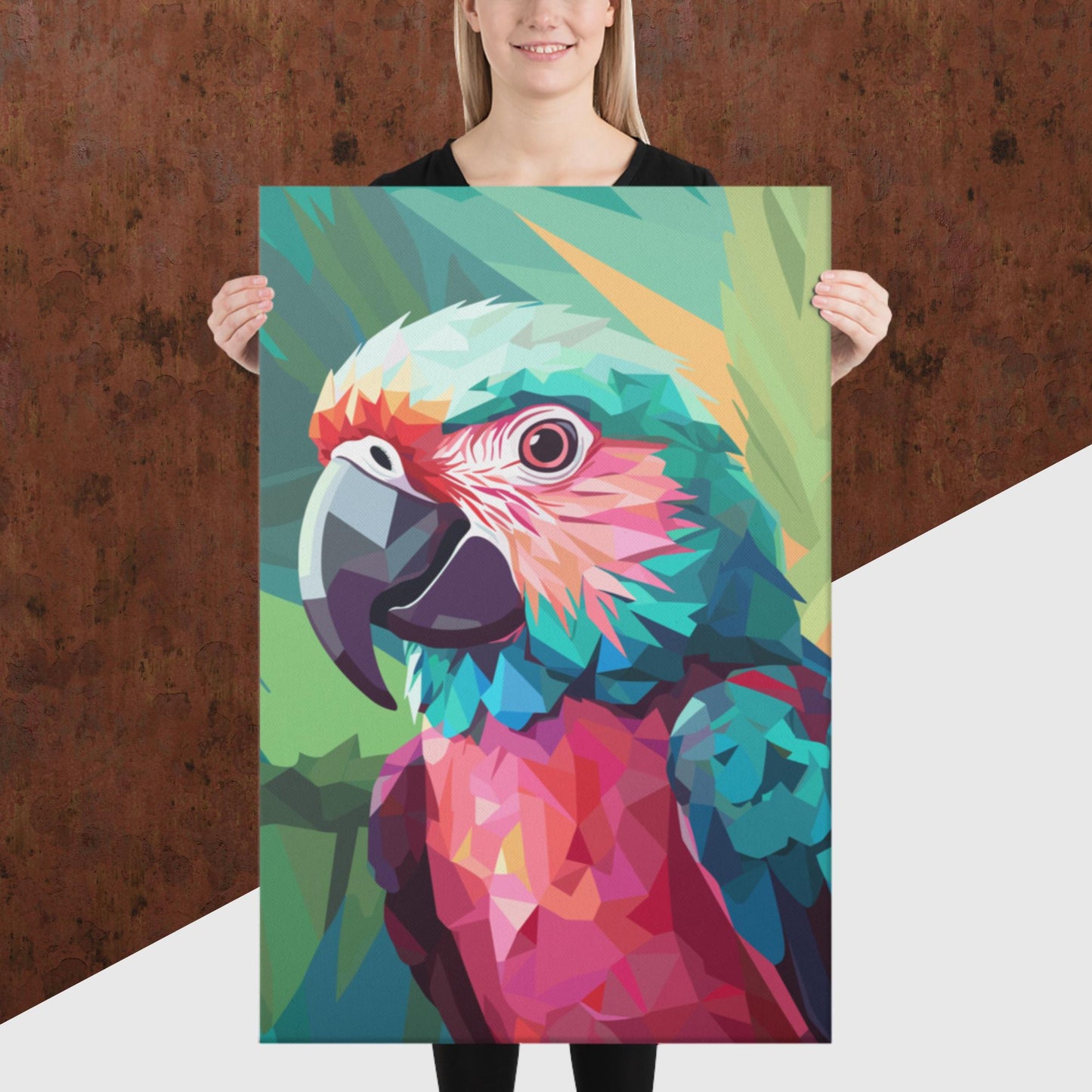Green and Pink Parrot Canvas Poster