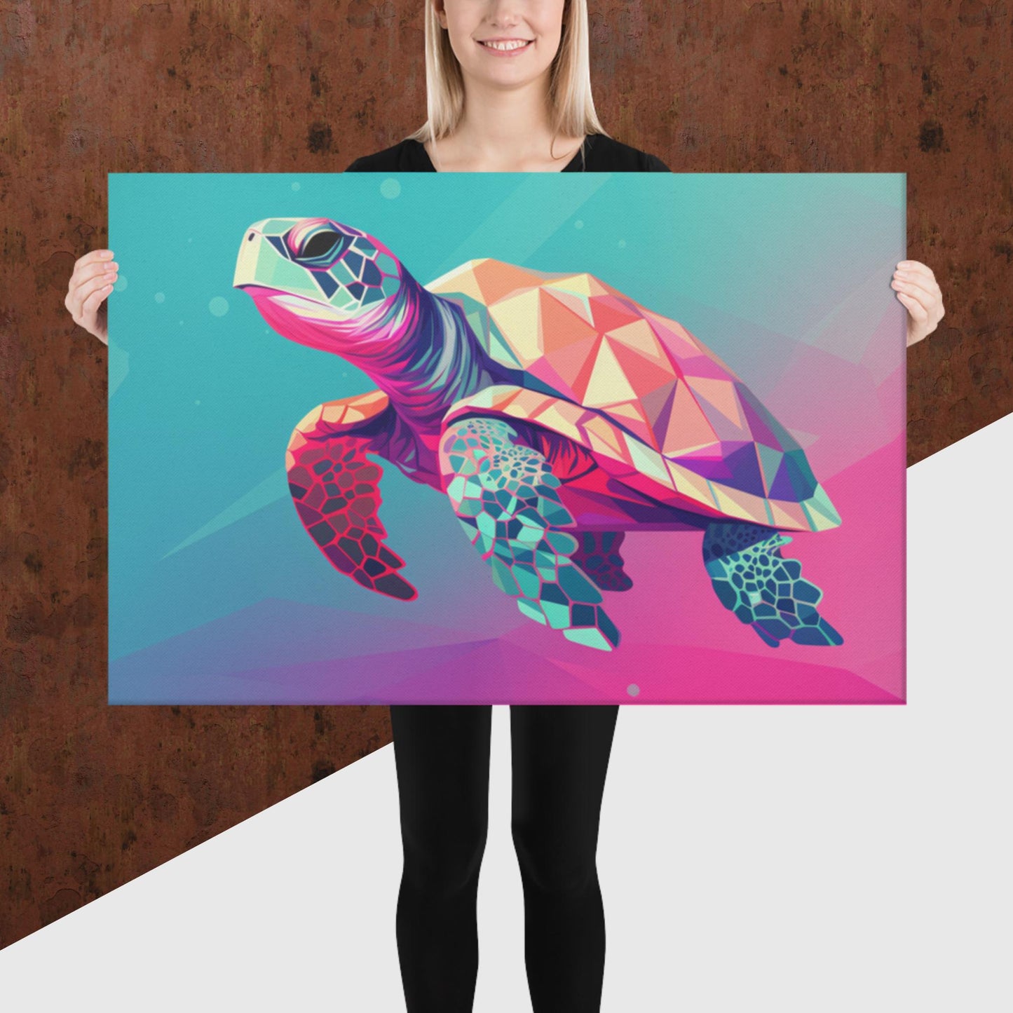 Green and Pink Turtle Canvas Poster